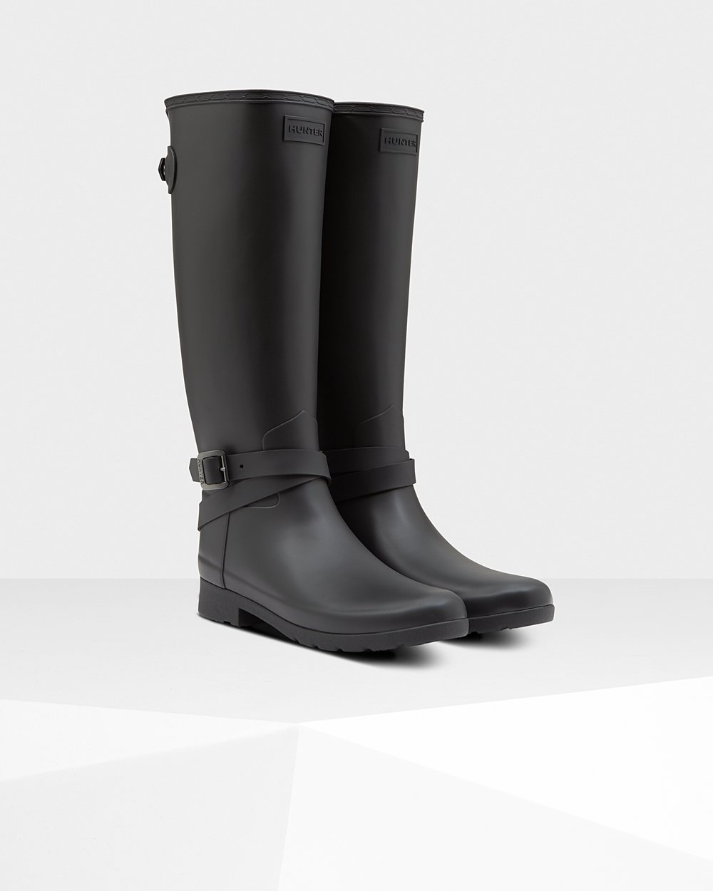 Hunter Refined Slim Fit Adjustable Tall Rain Boots - Outlet Store Womens Black - AFLUKC762